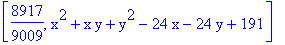 [8917/9009, x^2+x*y+y^2-24*x-24*y+191]